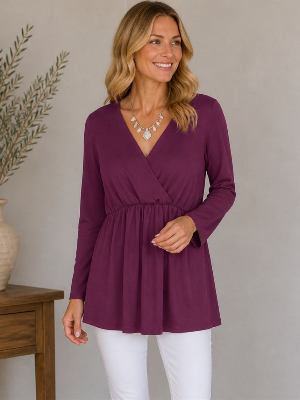 Plum Surplice Tunic Blouse